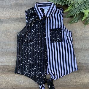 Dizzy Lizzy Black & White Sleeveless Blouse